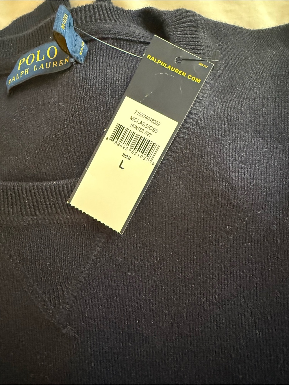 Men’s Polo Ralph Lauren navy blue crew neck cotton sweater .  L - Picture 6 of 8